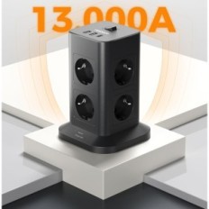 Tessan Power Strip, USB C, 2 USB A, 3600 v 16 A, 5 metrov, Čierna