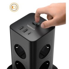 Tessan Power Strip, USB C, 2 USB A, 3600 v 16 A, 5 metrů, černá