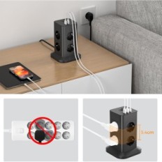 Tessan Power Strip, USB C, 2 USB A, 3600 en 16 A, 5 metros, Negro