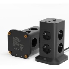 Tessan Power Strip, USB C, 2 USB A, 3600 v 16 A, 5 metrov, črna