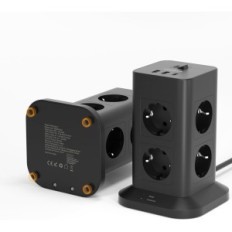 Tessan Power Strip, USB C, 2 USB A, 3600 v 16 A, 5 metrov, črna