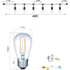 Svater Gartenbeleuchtung LED 96FT, IP65, 2700K Hitzeweiß, 2 Packung.