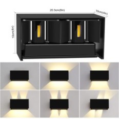 LED Sconce Kingwen, 20W, 3000 K, IP65, juoda, 2 vnt.