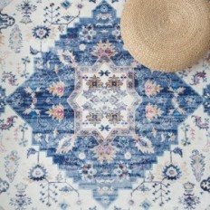 Vintage Rug 160 x 230 cm Blå Dekorativ matta Vamcheer Style Retro för vardagsrum Sovrum och matsal