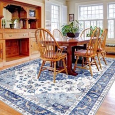 Vintage Rug 160 x 230 cm Blå Dekorativtæppet Vægtykke Style Retro til stue Soveværelse og spisestue