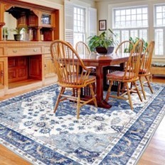 Vintage paklājs 160 x 230 cm Blue Decorative Carpet Vamcheer Style Retro dzīvojamās istabas guļamistaba un ēdamistaba