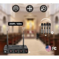 Sistema de microfone de tonor, 4 microfones UHF para karaokê