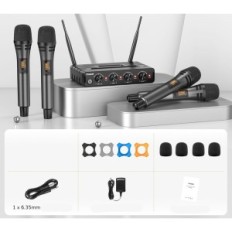 Sistema de microfone de tonor, 4 microfones UHF para karaokê