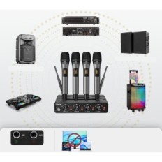 TONOR Vezeték nélküli mikrofonrendszer, 4 UHF mikrofon karaoke-hoz