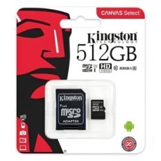 Kingston Micro SD 512GB memóriakártya, 80MB / s, 10. osztály adapterrel