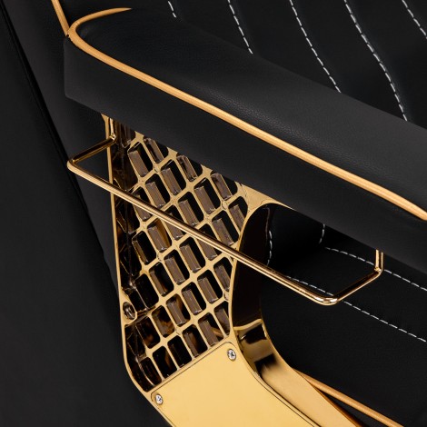 Gabbiano barber wash unit Marcus gold black — close-up of the armrest