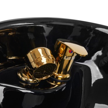 Gabbiano barber wash unit Marcus gold black — close-up of the controls