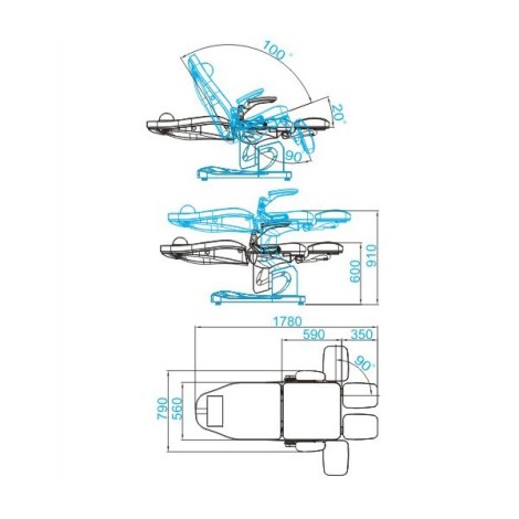 Poltrona podologica elettrica Azzurro 709a 3 motori Grigio
