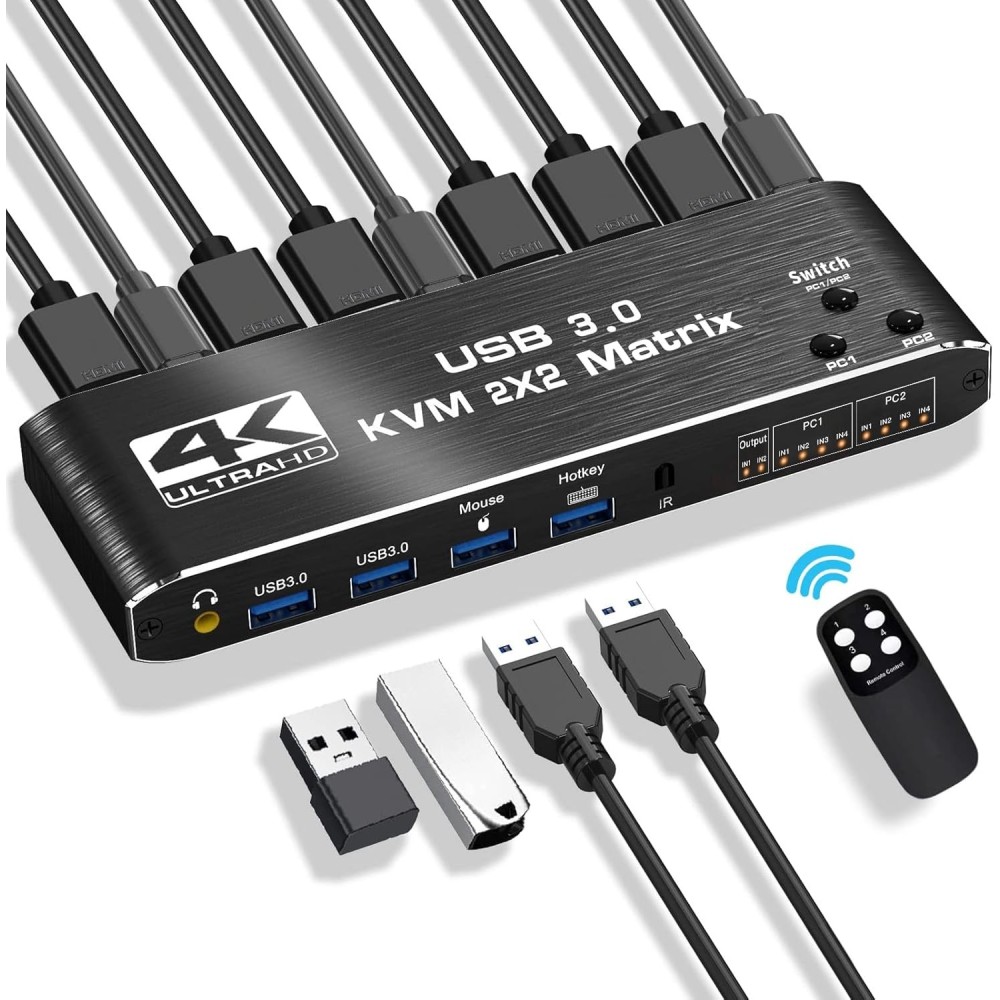 Ozvavzk Switch, 2 monitory, KVM, HDMI, USB TYP