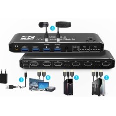 Ozvavzk Switch, 2 monitores, KVM, HDMI, USB Tipo C
