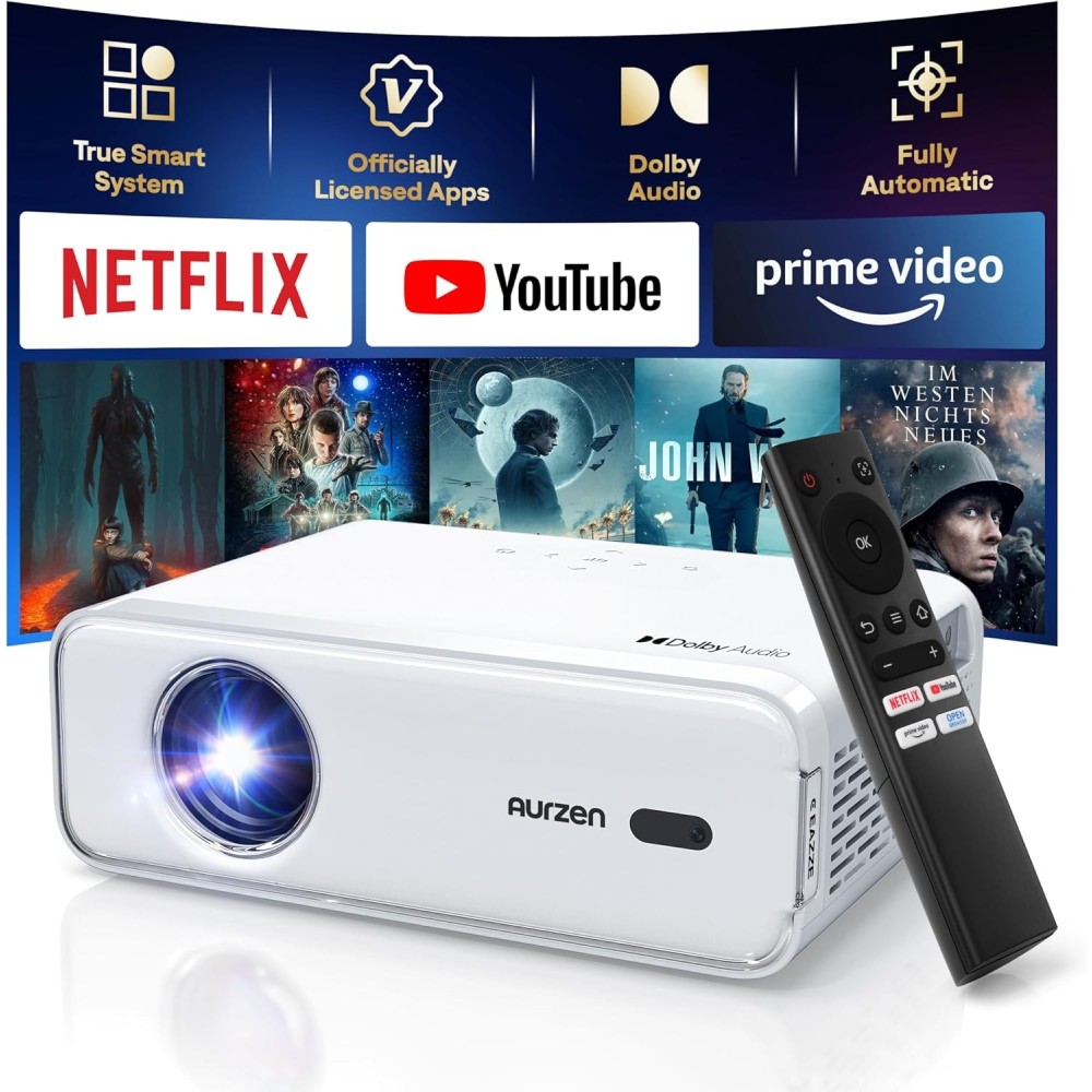 Domácí kino Auron 4k 1920 x 1080 Full HD 1080p 60 ve WiFi Bluetooth projektor pro filmy a hry