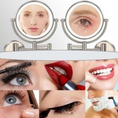 Reckodor stensko ogledalo, LED, 2600 mAh, IP44, 5W, 20 cm, 360, srebro