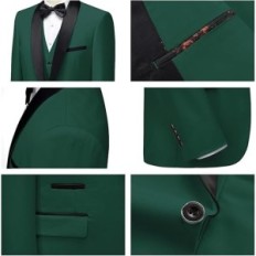 Traje masculino Kudmol, Green, Blazer, Chaleco, Pantalones, XL