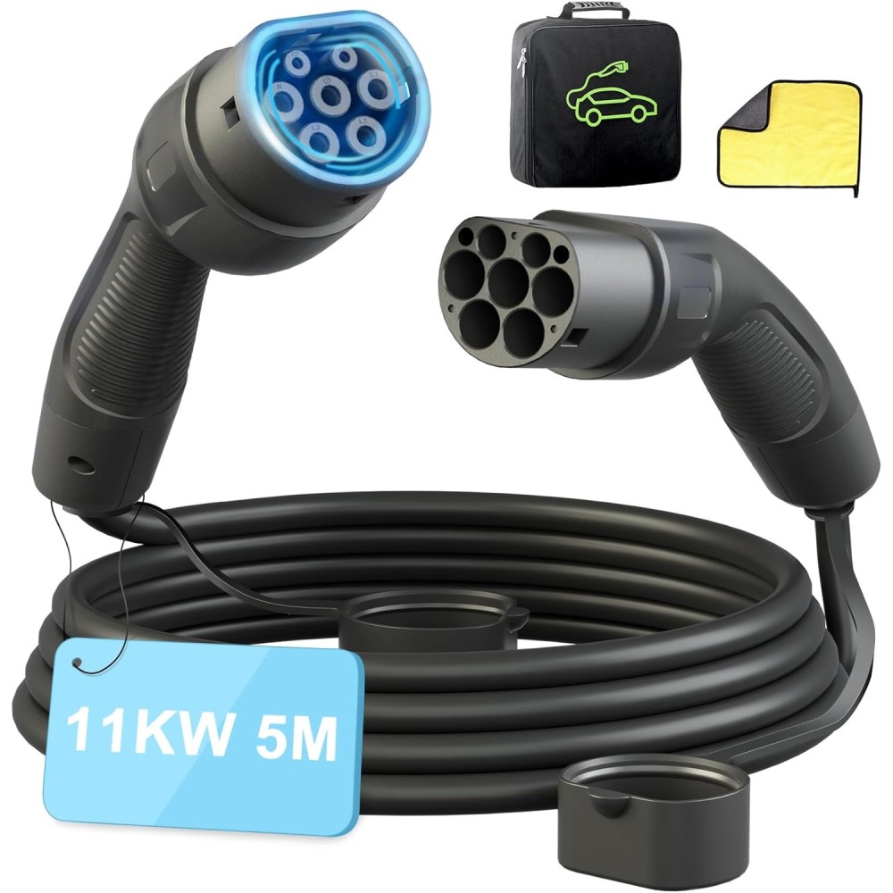 Shineled EV Laddningskabel typ 2, 11kW, 16A, 5 m, IP66, 3-fas från fallet