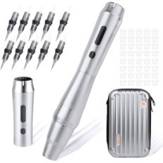 Un ensemble de machines à tatouage blackbuded avec un stylo et des cartouches, argent