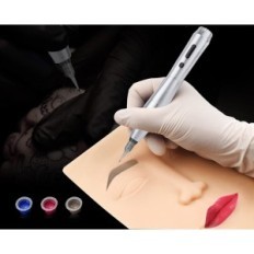 Sada blackbudded tetovací stroje s perem a kazetami, stříbro