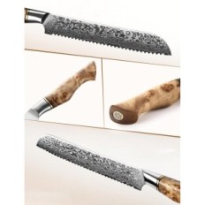 Mes voor brood Hezhen Damascus, gekarteld mes, 40,5 x 10 x 3,5 cm