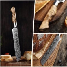 Mes voor brood Hezhen Damascus, gekarteld mes, 40,5 x 10 x 3,5 cm