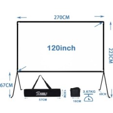 Schermata di proiezione GT GetCo Tech 120 Cali 16: 9 Schermo pieghevole per proiettore con superficie opaca per la casa cinema
