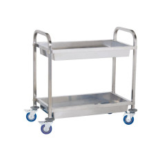 Chariot de service en acier à 2 étagères avec des étagères profondes.