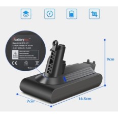 BatteryTec batteri til Dyson DS-V11B, 18,5 x 11,3 x 9,2 cm