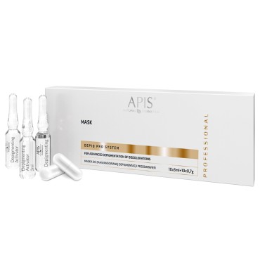 APIS DEPIQ PRO SYSTEM Maszk a hiperpirosság fejlett depigmentálására, 10x3ml + 10x0,7g — csomagolás