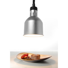Lampe de réchauffement des plats - suspendue, cylindrique, conique, argentée, 250W.