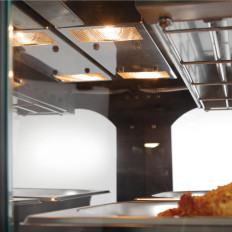 Vitrine de chauffage pour réchauffer et présenter des plats en quartz, largeur 650 mm.