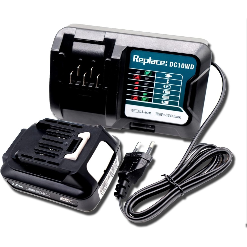 Laturin sarja ja akku Fengwings BL1021B DC10WD 2AH MAKITA 12V käytetty