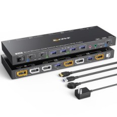 8K DisplayPort KVM opptil 2 datamaskiner / bærbare datamaskiner, 30 Hz, 4K, 144 Hz, 1.4 og 4 USB 3.0-porter