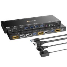8K DisplayPort KVM hasta 2 computadoras / computadoras portátiles, 30 Hz, 4K, 144 Hz, 1.4 y 4 puertos USB 3.0