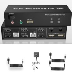 DisplayPort KVM Interruptor Dual Monitor 4K 60Hz Exibição Estendida