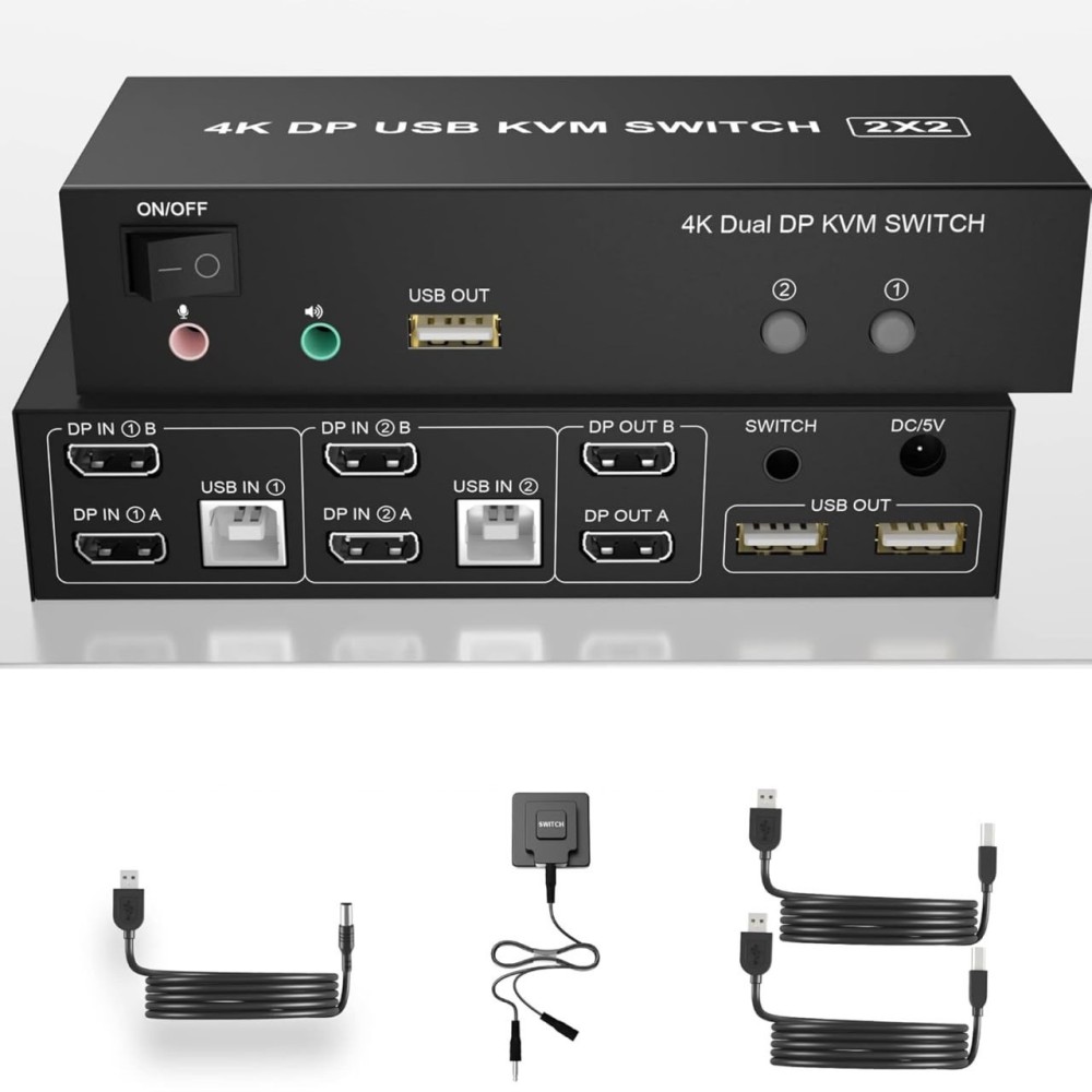 DisplayPort KVM Switch Dual Monitor 4K 60Hz Prošireni zaslon