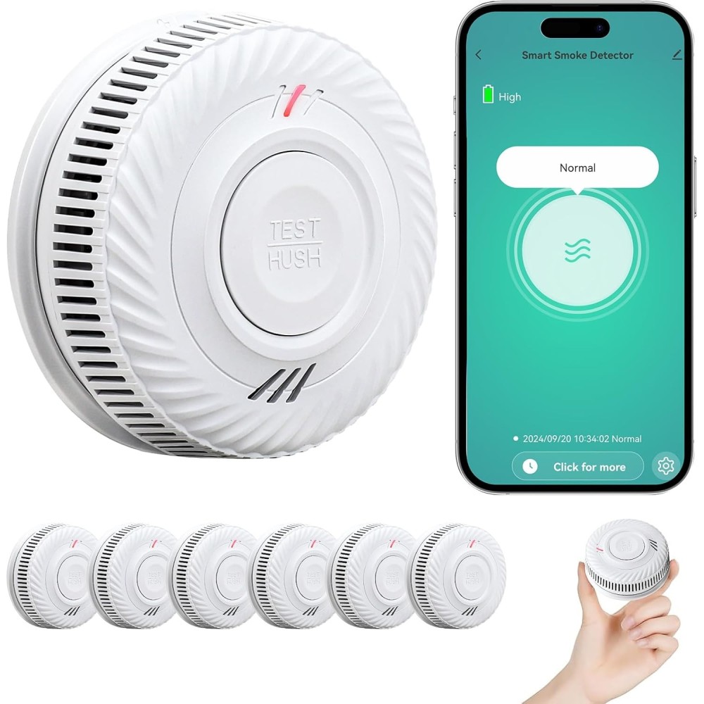 Physen WLAN smoke sensor, packaging 6 pieces Wireless sensors with smoke alarm and application, for protection of the house and 