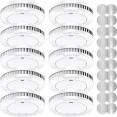 Sensor de humo de 1600 MAH 10 PCS. Conjunto blanco de sensores de Xindum inalámbrico alimentado por batería de alta sensibilidad