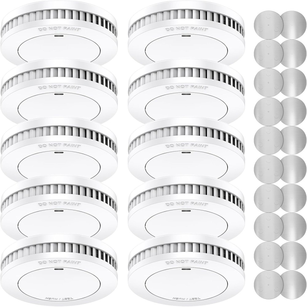 1600 MAH Sensor de Fumo 10 PCs. Conjunto branco de sensores de xindum sem fio alimentados pela bateria alta sensibilidade