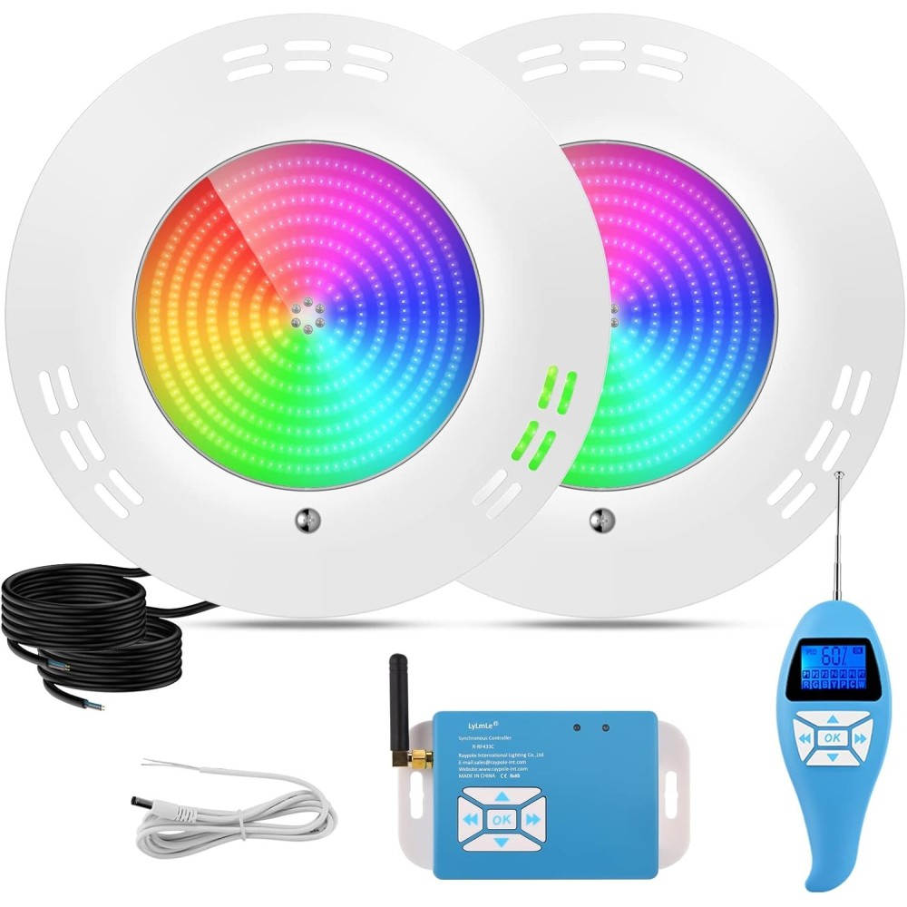 Lampada a LED per piscina RGB Lylmle 35W, telecomando, angolo di 140 °, impermeabile, 2 pz