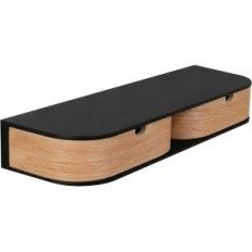 Hanging shelf Valiai with 2 drawers, black / oak, shelf for decorations