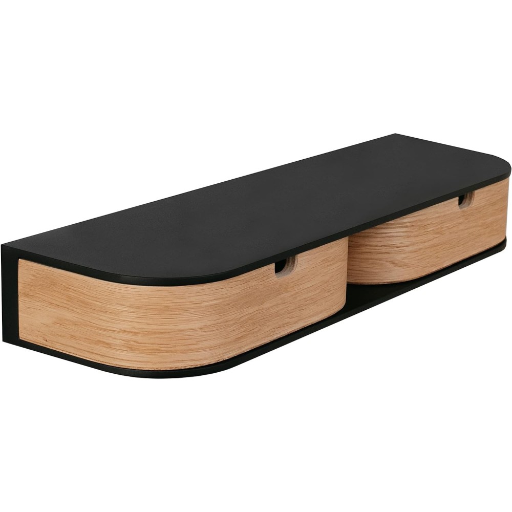 Hangende plank Valiai met 2 laden, zwart / eik, plank voor decoraties