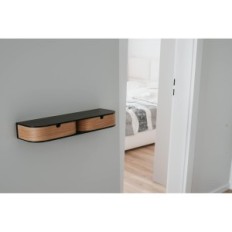 Scaffale sospeso Valiai con 2 cassetti, nero / quercia, scaffale per decorazioni