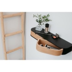 Scaffale sospeso Valiai con 2 cassetti, nero / quercia, scaffale per decorazioni