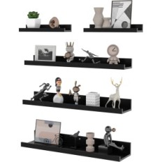 Wall shelf RLAVBL, black, set of 5 pieces Modern shelves hanging for decoration and storage in the living room or office