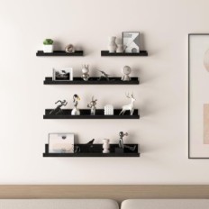 Wandregal Rlavbl, Schwarz, Set von 5 Stück Moderne Regale, die für Dekoration und Lagerung im Wohnzimmer oder im Büro hängen