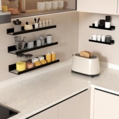 Wandregal Rlavbl, Schwarz, Set von 5 Stück Moderne Regale, die für Dekoration und Lagerung im Wohnzimmer oder im Büro hängen