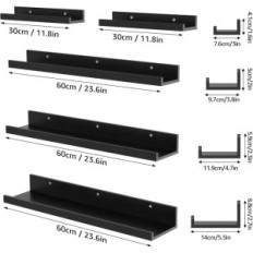 Wandplank RLAVBL, zwart, set van 5 stuks Moderne planken opknoping voor decoratie en opslag in de woonkamer of kantoor
